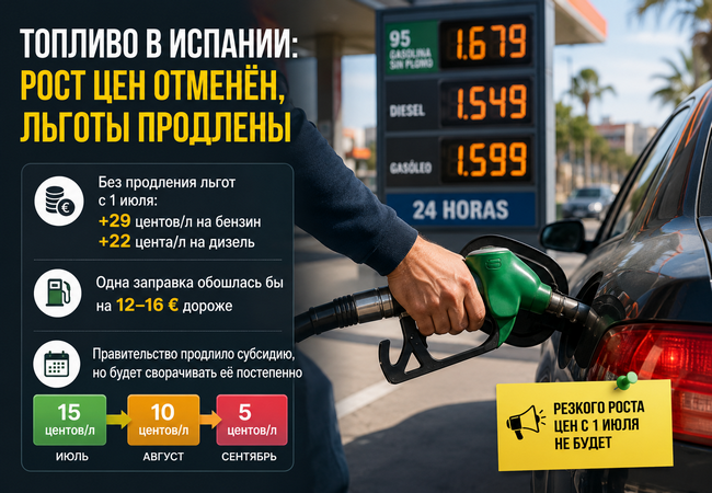 Подробнее о "В Испании сохранили льготы на топливо: резкого роста цен с 1 июля не будет"