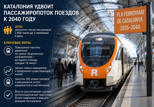 Подробнее о "Каталония планирует увеличить пассажиропоток железных дорог до миллиона человек в день"